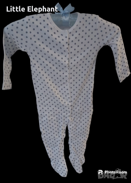 Цяла пижамка бяла на тъмно сини точки за 9-12 мес момченце,колекция"Points"Англия/нова, снимка 1