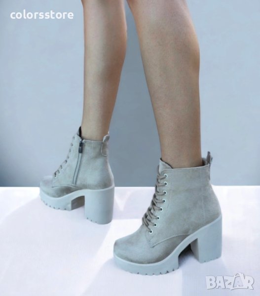 Боти на ток - бежов велур - TB2, снимка 1