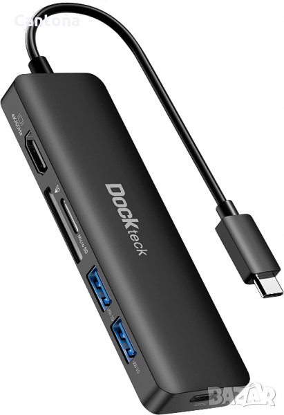Dockteck USB C хъб, HyperExtended 6-в-1 докинг, 4K 60Hz HDMI, 100W PD, 2хUSB 3.0 , снимка 1