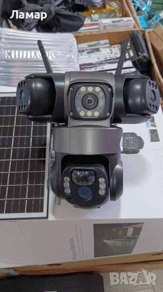 Тройна соларна безжична въртяща камера 4G 12MP работи с СИМ SIM карта мобилни данни от тел. оп, снимка 1