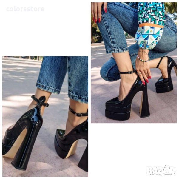 Обувки на ток - черен лак - VT2, снимка 1