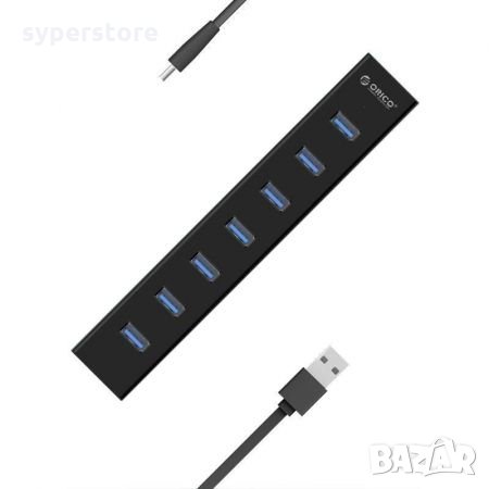 USB Хъб USB Разклонител Orico H7013-U3-AD-BK USB 3.0 7-портов хъб Super Speed скорост, снимка 1