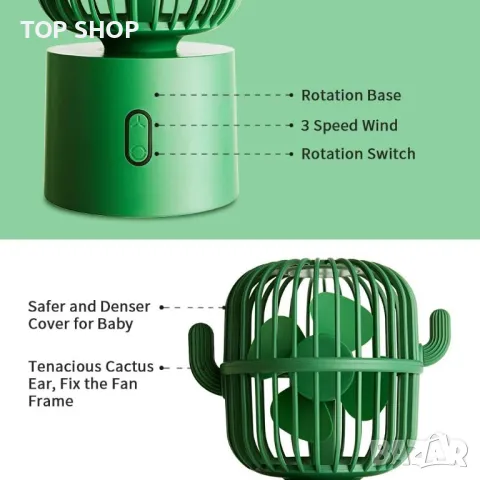 Настолен USB вентилатор Кактус 3 цвята, снимка 7 - Вентилатори - 48492497