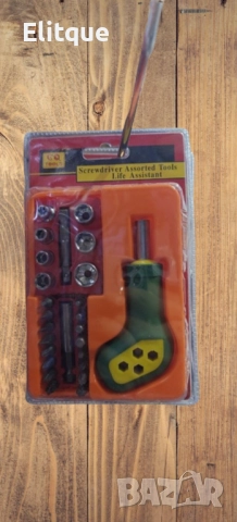 Комплект отвертки с удобна ергономична дръжка и приставки