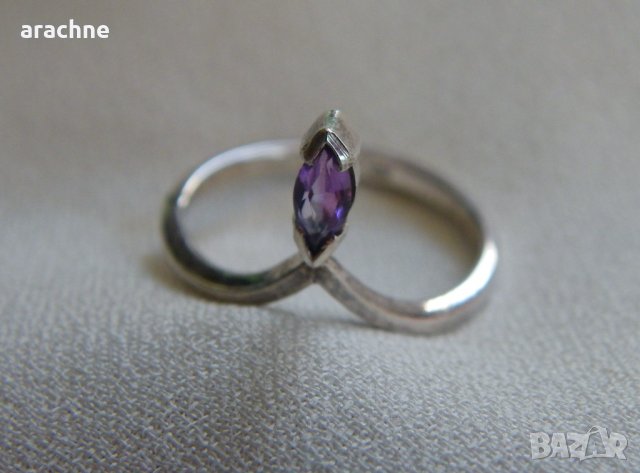 Френски сребърен пръстен за втора фаланга с шпинел, снимка 1 - Пръстени - 37476024