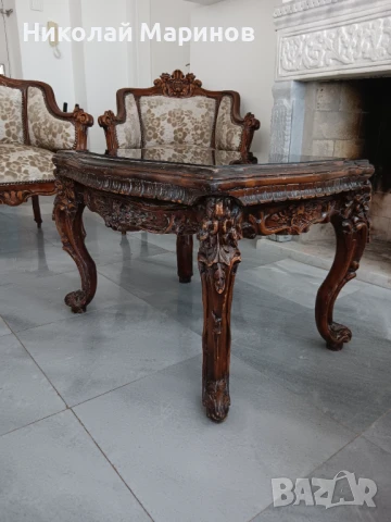 Елегантна холна гарнитура от масивен орех, бароков стил – 1970 г., снимка 3 - Дивани и мека мебел - 51308349