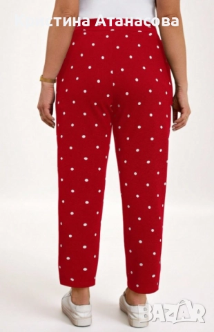 Дамски ежедневен панталон - голям размер - на точки с джобове и странични цепки, снимка 4 - Панталони - 51447158