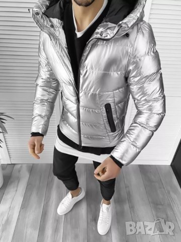 Мъжко зимно яке с качулка Гуардио Светло Сиво