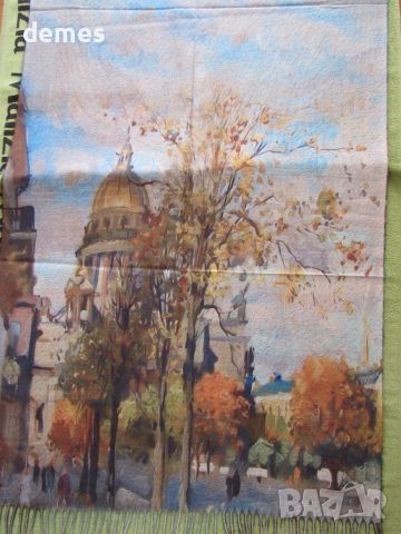 Фин двулицев шал с принт кашмир и вълна от Сант Петербург,Русия, снимка 5 - Шалове - 52298507