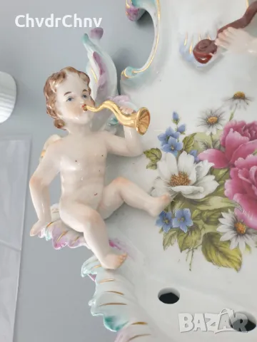52см порцеланово пано за стена/музиканти-херувими/стара барокова италианска фигура-композиция, снимка 8 - Пана - 48395100