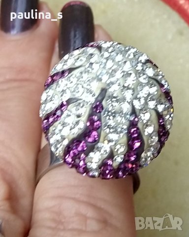 Нов сребърен пръстен  топка, с регулация / проба 925 с камъни Swarovski , снимка 4 - Пръстени - 26293601