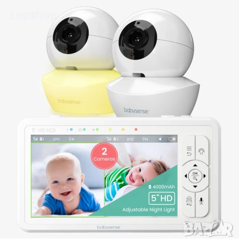 Нов Babysense HD S2: бебефон с 2 камери, без Wi-Fi, разделяне на екрана за преглед на 2те камери ...
