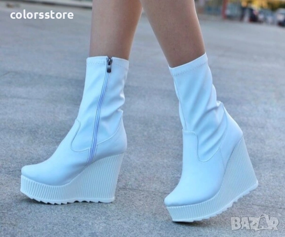 Боти на платформа - бяла кожа - BNPL70 