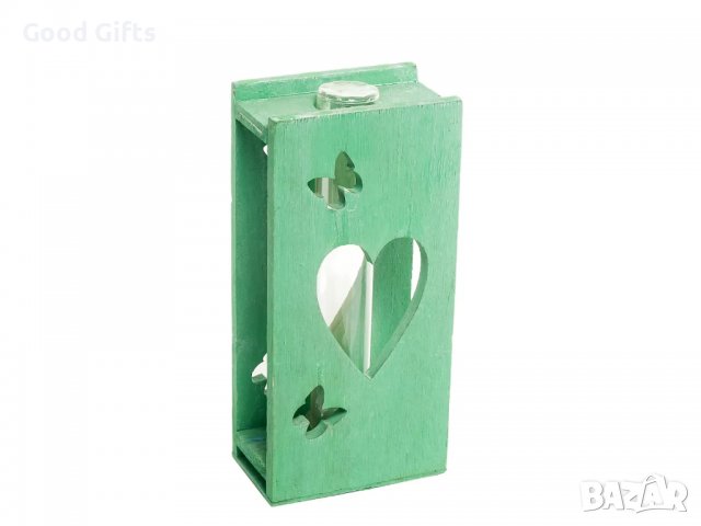 Стъкленица в дървена поставка за декорация LOVE Зелена, снимка 2 - Романтични подаръци - 39873766