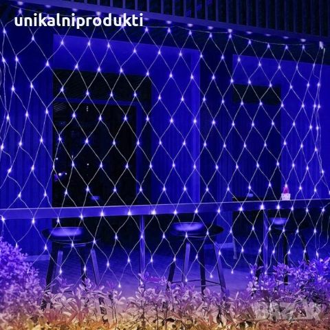 Коледни LED лампички мрежа 3м x 2м 360 диода снежно синя IP защита 8 програми, снимка 2 - Лед осветление - 52262749
