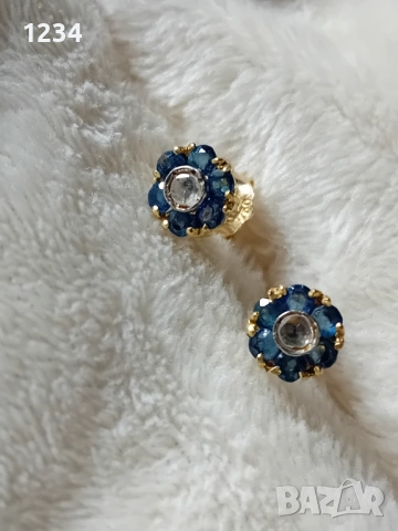 Стари 18к. златни обеци с диаманти и сапфири, снимка 6 - Обеци - 53244482