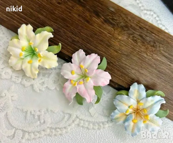 3d  Лилия цвете силиконов молд форма фондан шоколад смола гипс, снимка 3 - Форми - 48985402