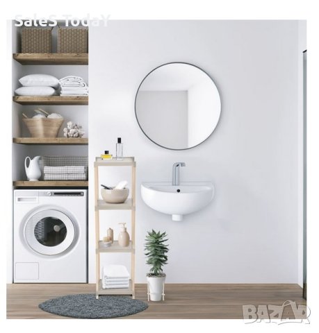 Дървен рафт, Етажерка с 4 пластмасови рафта, 25x26x100см