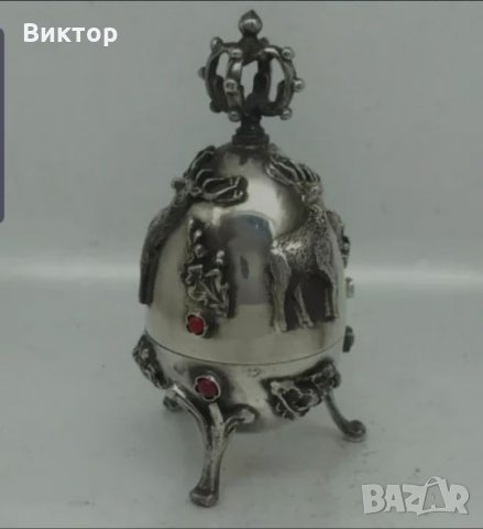 Антично Императорско Руско Сребърно Яйце 1878 година ловна тема елен.Окончателна цена., снимка 3 - Антикварни и старинни предмети - 26959474