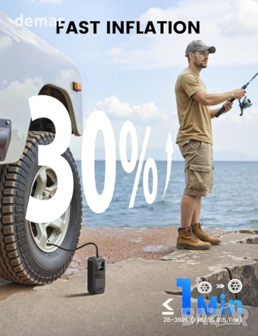 Lamicall Преносима въздушна помпа с цифров манометър и LED светлина, 150 PSI, снимка 4 - Аксесоари и консумативи - 51512258