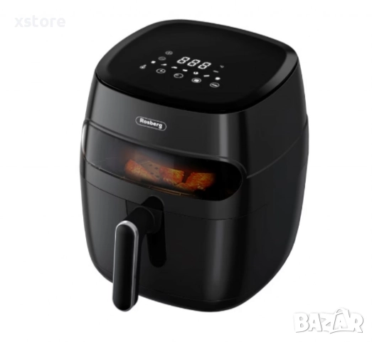 Фритюрник AirFryer , 1350W, 5.2л., LED дисплей, Горещ въздух, Таймер, до 200°C, Черен