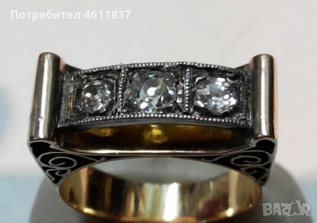 Стар златен пръстен с диаманти, снимка 2 - Пръстени - 52176793