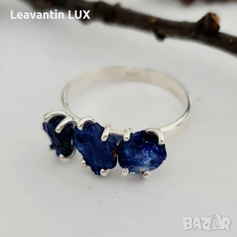 Сребърен пръстен с необработени Сапфири , снимка 2 - Пръстени - 51481159