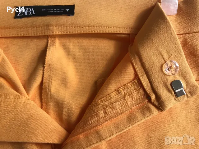 Дамски панталон на “ZARA” с еластан  и леко разкроен  крачол,в син и оранжев цвят, М, снимка 5 - Панталони - 49785365