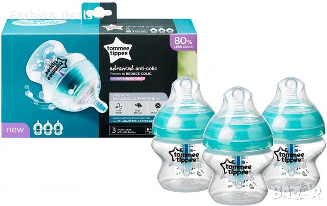 3 броя TOMMEE TIPPEE Advanced Anti-Colic бебешка бутилка шише за хранене 150мл
