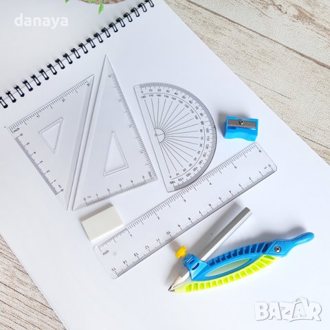 3092 Геометричен комплект за чертаене в кутия, снимка 3 - Ученически пособия, канцеларски материали - 37857935