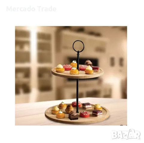 Поставка за хапки-сладки Mercado Trade, 2 нива, Дърво, Кафяв