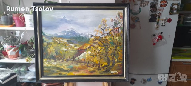 Маслена картина с планински пейзаж, снимка 3 - Декорация за дома - 38866095