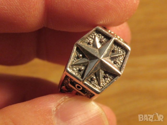 Стар мъжки сребърен пръстен с котва звезда НАТО - морски за ценители, моряци сребро, снимка 3 - Пръстени - 27109734
