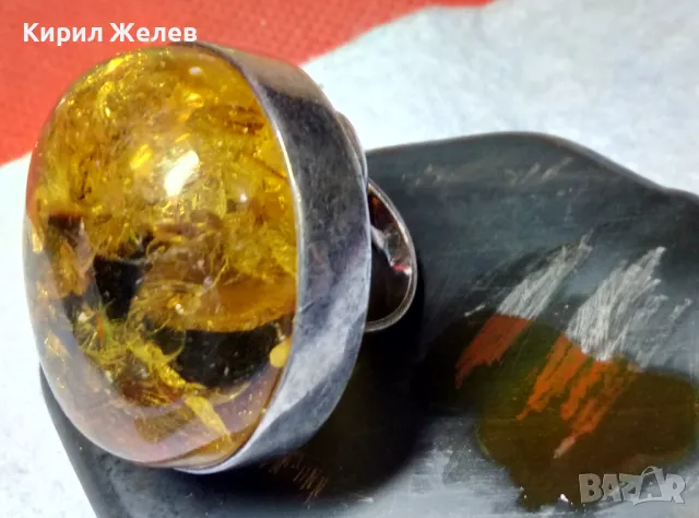 ВЕЛИКОЛЕПЕН СРЕБЪРЕН ПРЪСТЕН СРЕБРО ВИСОКА ПРОБА с ОГРОМЕН БАЛТИЙСКИ 100% НАТУРАЛЕН КЕХЛИБАР 42000, снимка 13 - Пръстени - 49913259