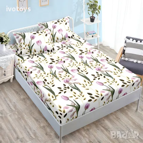 Долен чаршаф с ластик и две калъфки (за матрак от 160x200 до 180x200), 3 части - WS17047, снимка 1