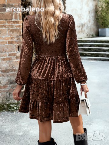 Дамска елегантна кадифена рокля с кръгло деколте, 4цвята , снимка 13 - Рокли - 43491144