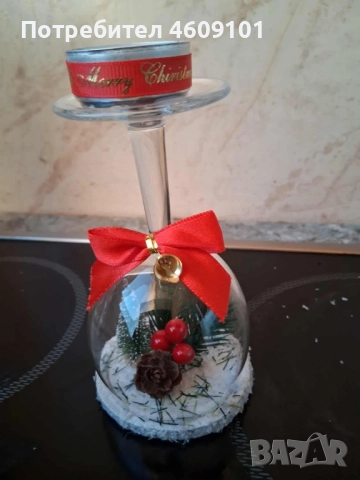 стъклени свещник за Коледа, снимка 4 - Декорация за дома - 52437147
