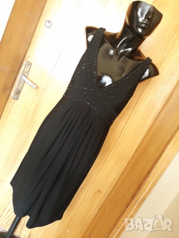 Официална черна дълга рокля с мъниста Л