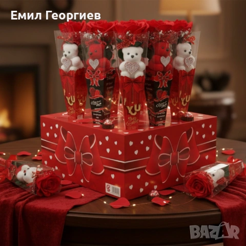 Романтичен букет с мече и червени рози, снимка 6 - Романтични подаръци - 53155749