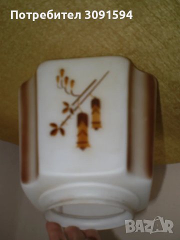 Винтидж стар ART DECO бежов, кафяв стъклен абажур, 30-те години на миналия век, многоъгълен оребрен , снимка 9 - Антикварни и старинни предмети - 50198782