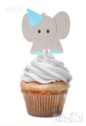 24 бр слончета слон розов син топери клечки украса декорация за мъфини кексчета парти рожден ден, снимка 5 - Други - 28530557