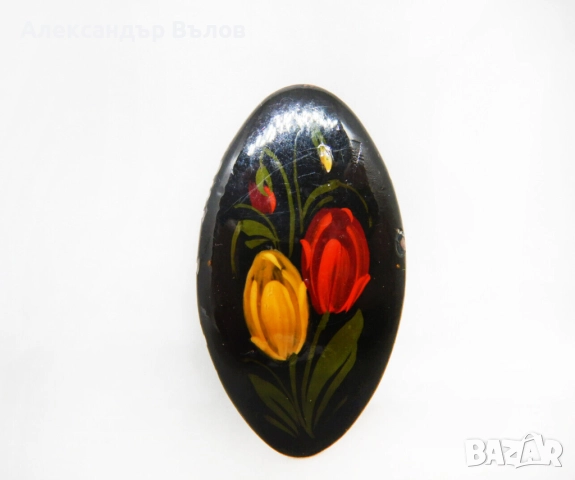 Стара Руска Брошка Лалета Цветя Ръчнорисувана, снимка 2 - Антикварни и старинни предмети - 51614699