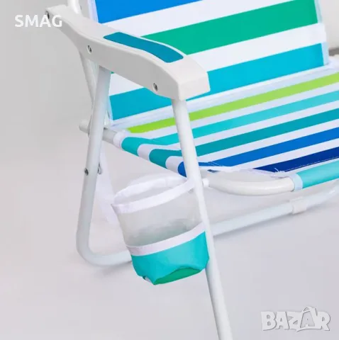 Плажен стол синьо зелено райе сгъваем с дръжки 58x56x74cm S_1222486, снимка 3 - Къмпинг мебели - 50045591
