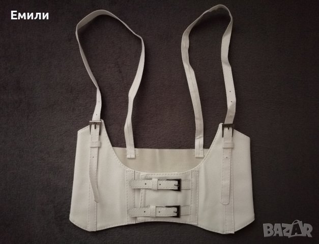 Бял кожен корсет колан р-р XS, S, M, снимка 3 - Корсети, бюстиета, топове - 38966945
