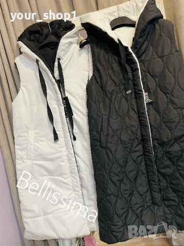 Двулицева дълга грейка елек черно бяло , снимка 2 - Елеци - 51516202