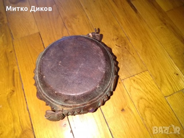 Дървена купа от соца с облицовка естествена кожа с инкрустация-Електроимпекс София фи 120мм и Н-54мм, снимка 3 - Колекции - 32522033