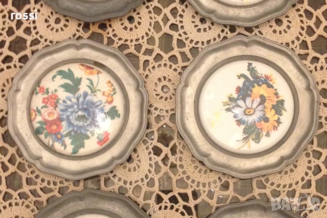 Старинни немски чинии за стена от калай и рисуван порцелан/2, снимка 3 - Декорация за дома - 43201468