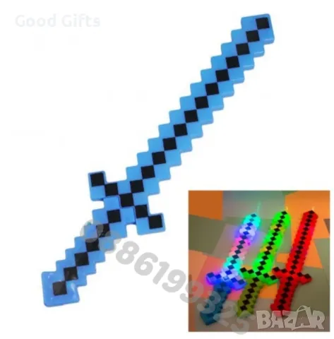 Детски светещ и музикален меч Майнкрафт, Minecraft диамантен меч