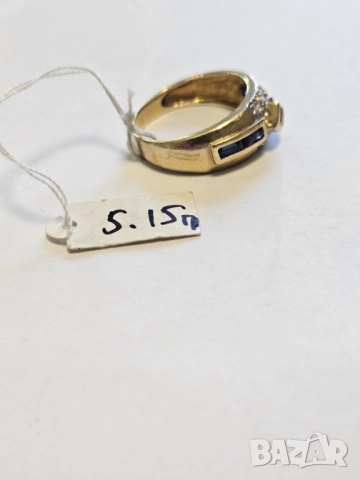 Златен женски пръстен,сапфир,ръчна изработка 585/14к 5.15гр, снимка 5 - Пръстени - 51532057