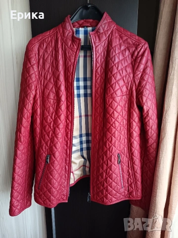 Червено кожено дамско яке естествена кожа , снимка 2 - Якета - 53589829